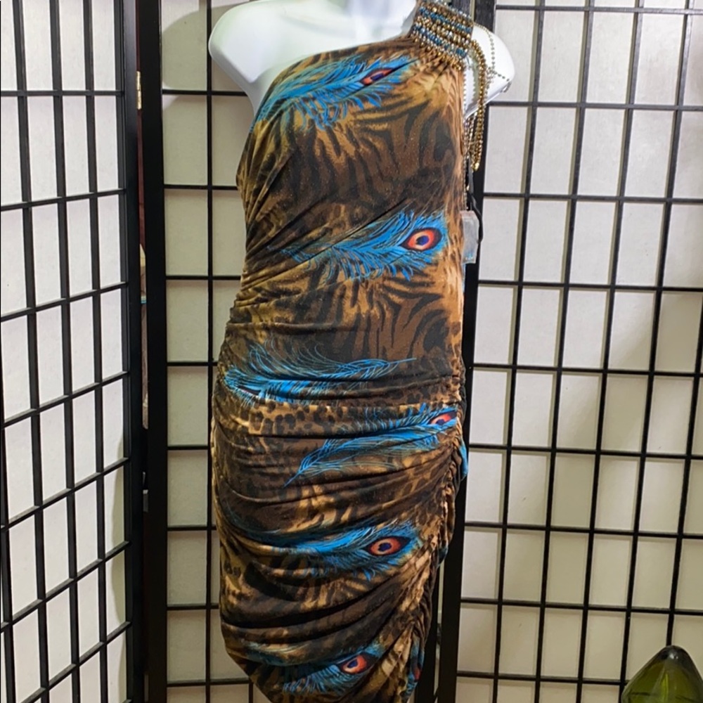 Jovani Peacock Feathers Party Dress Size 8